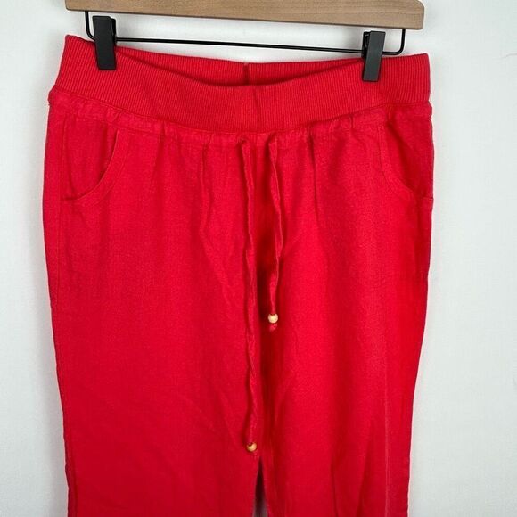 Love Tree red Linen Blend Drawstring Pants Wide Leg Crochet large lagenlook beac - Picture 5 of 10